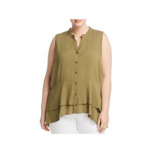 LOVE SCARLETT Womens Button Down Hi-lo Hem Sleeveless Split Wear To Work Top